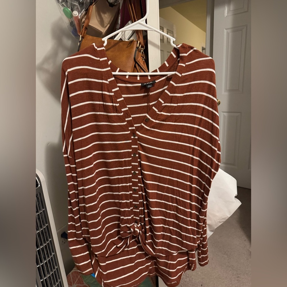a.n.a Rust and White Striped Button-Down Shirt